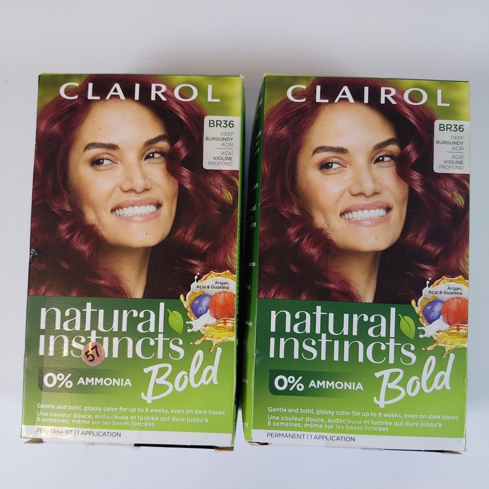 2 Clairol Natural Instinct BR36 DEEP BURGUNDY ACAI Permanent Hair Color Dye Bold